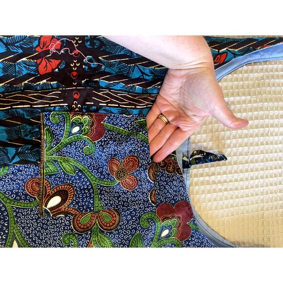 Handmade Boho Festival Hobo Tote Bag Blue Printed Long Strap External Pocket Y2K - Picture 4 of 11